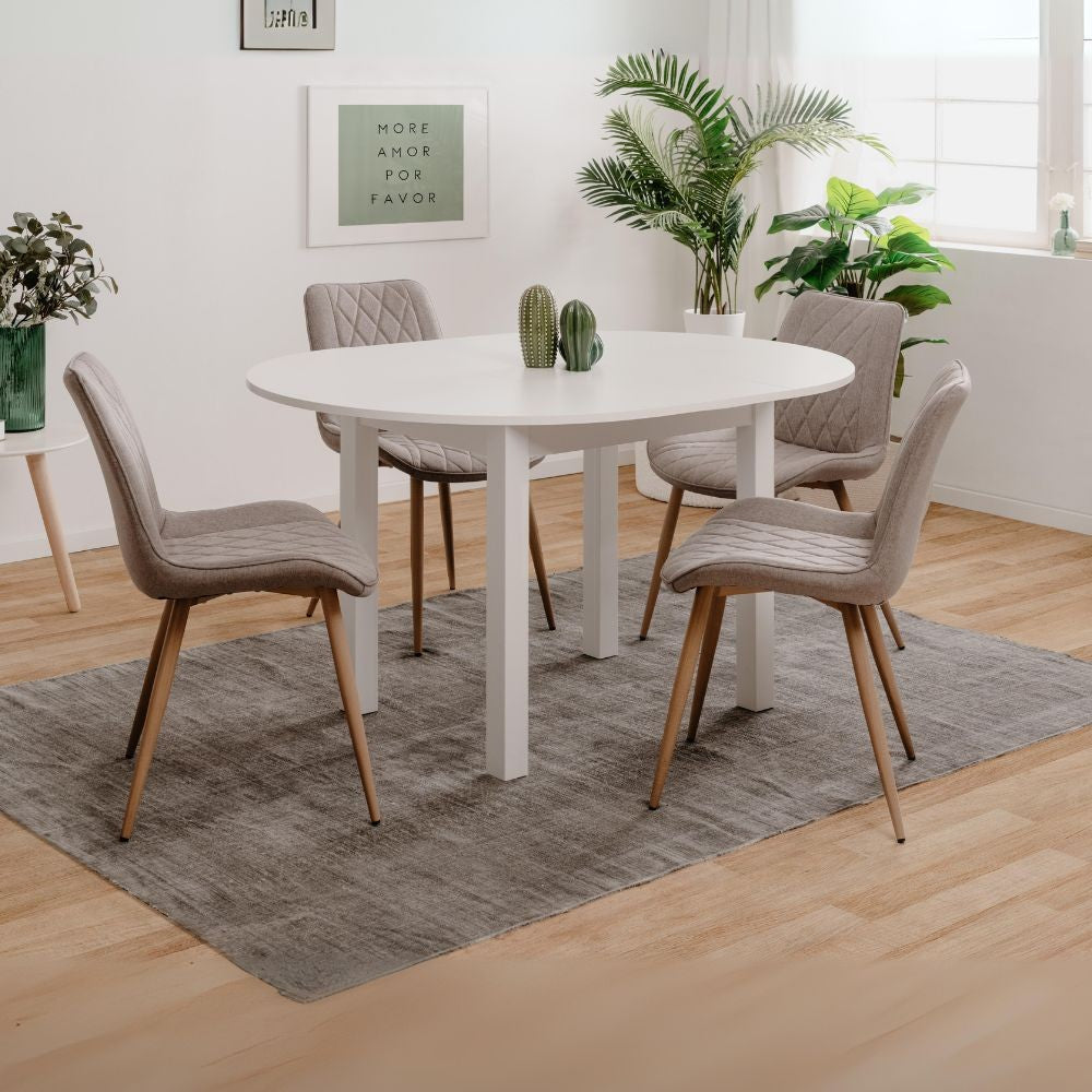 Tavolo rotondo allungabile Coburg 100 in piano quercia o bianco e struttura nera 100x76x100 cm.