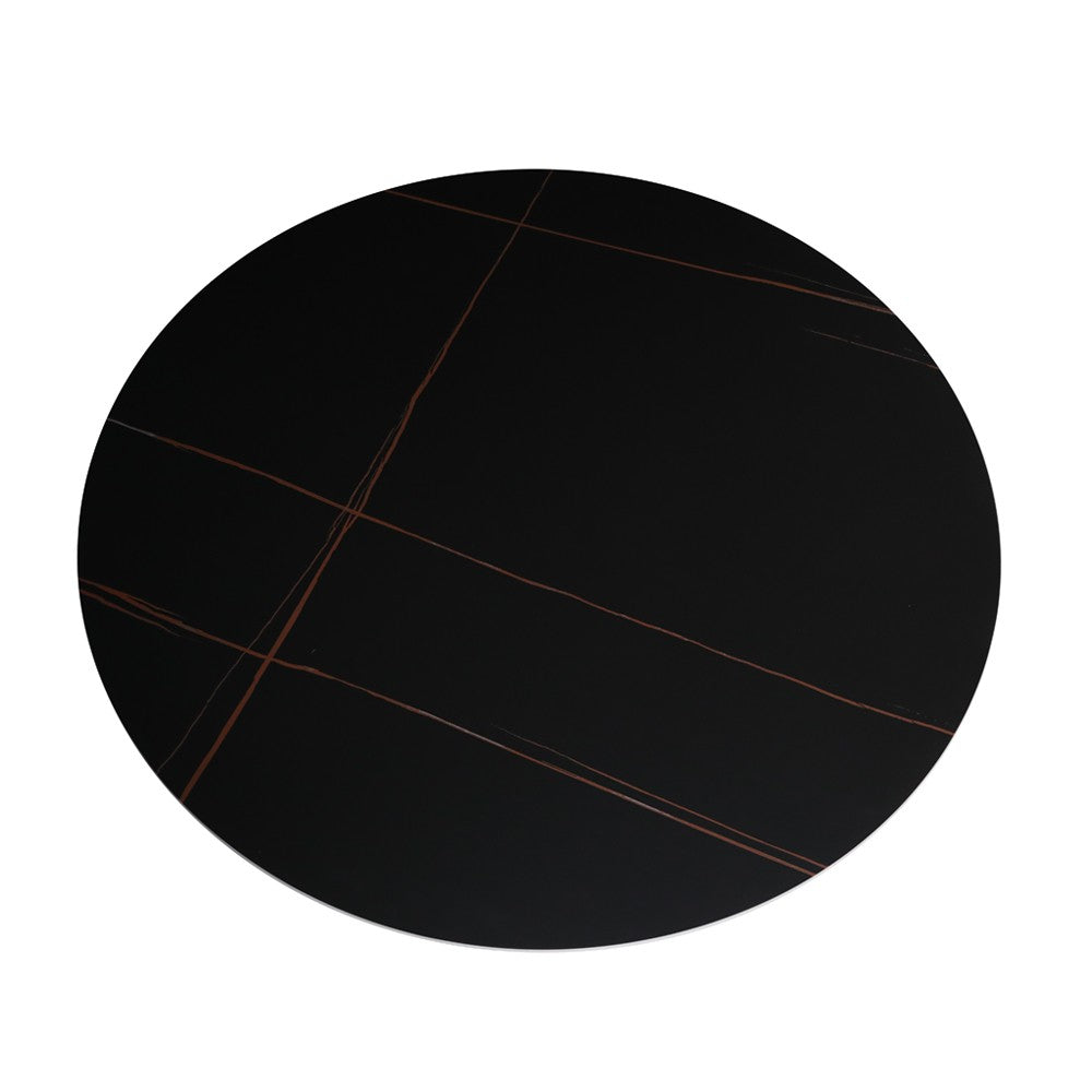 Tavolo rotondo fisso Aurora con piano in ceramica bianco lucido e struttura in metallo nero